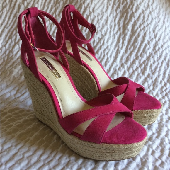 pink suede wedge sandals